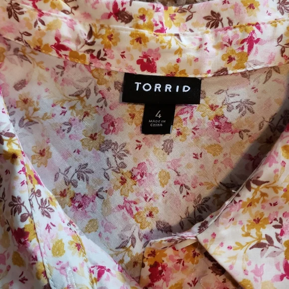 Torrid poplin collared shirt dress button up sleeveless mini floral pink 4 - Picture 2 of 7